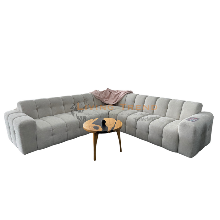 Living Trend Eleganza Tufted - Klassieke Getufte Hoekbank in Lichtgrijs