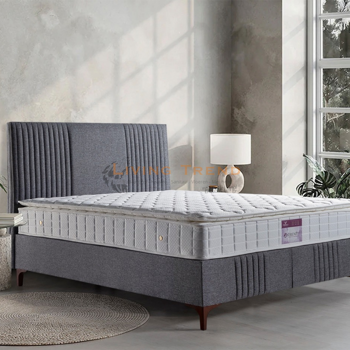 Boxspring Set 'Serene Slumber' met Gestoffeerd Hoofdbord - Grijs