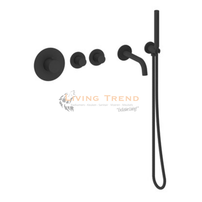 Living Trend - Deluxe Inbouw Badset met Thermostaat, Muurbevestiging, Doucheslang, Staafhanddouche - Rond, Mat Zwart
