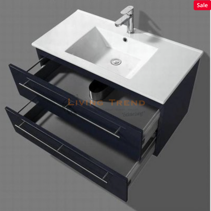 Badmeubelset met RVS Greep Keramic 90 Hoogglans Antraciet - Zonder Spiegel