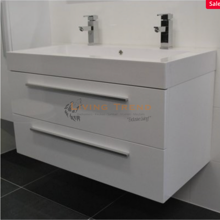 BM Badmeubelset met Aluminium Greep 100 Hoogglans Wit - Zonder Spiegel