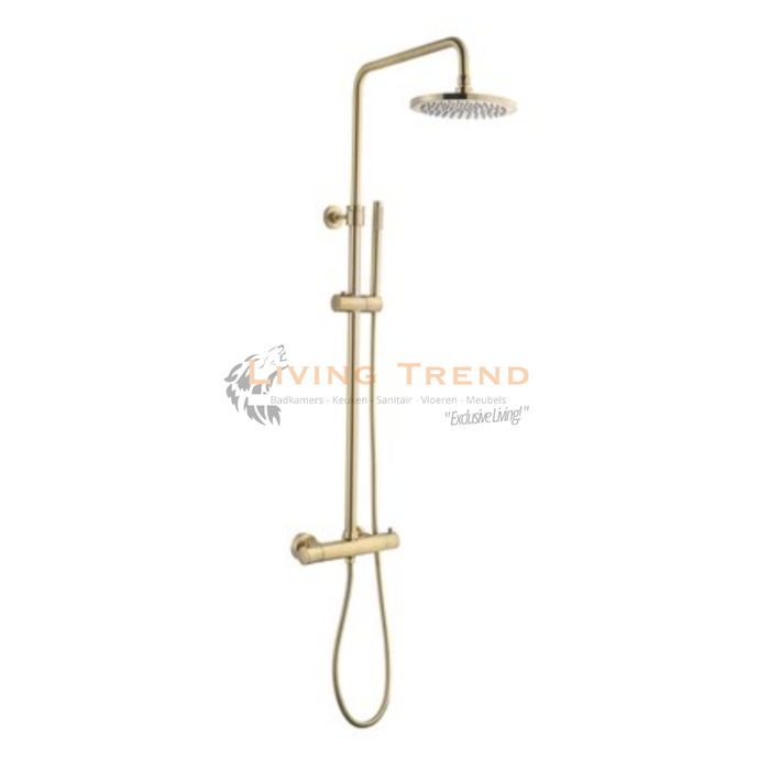 Living Trend - Opbouw Doucheset Thermostatisch (In Hoogte Verstelbaar) - Rond, Goud Geborsteld met 30 cm Douchehoofd
