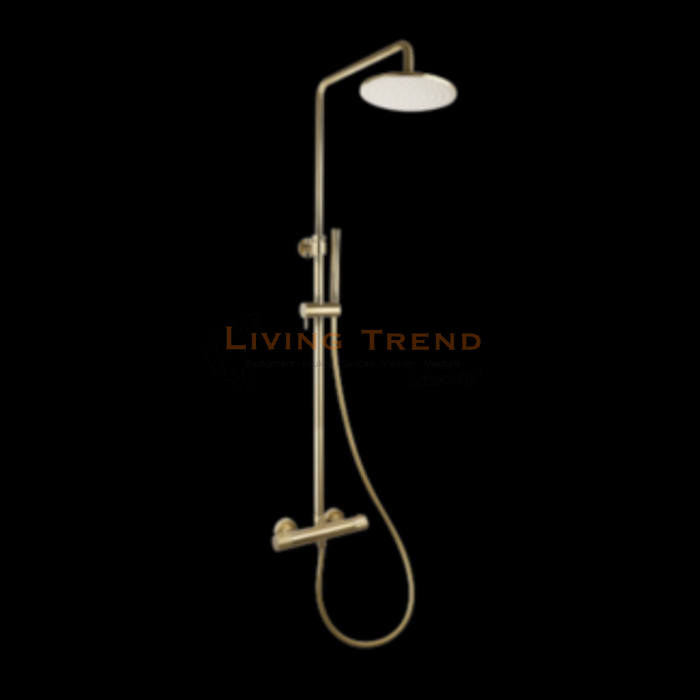 Living Trend - Opbouw Doucheset Thermostatisch (In Hoogte Verstelbaar) - Rond, Goud Geborsteld met Geribbelde Knop