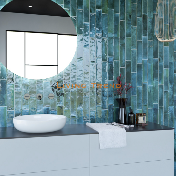 Living Trend Brunei Mar - Wandtegel in Blauwgroen, 6,5 x 25 cm