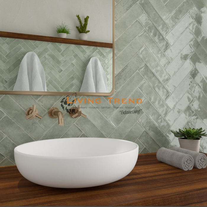 Living Trend Brunei Sage - Wandtegel in Saliegroen, 6,5 x 25 cm