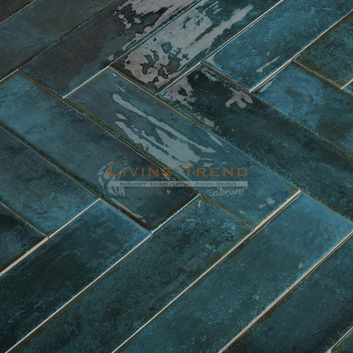 Living Trend Brunei Mar - Wandtegel in Blauwgroen, 6,5 x 25 cm