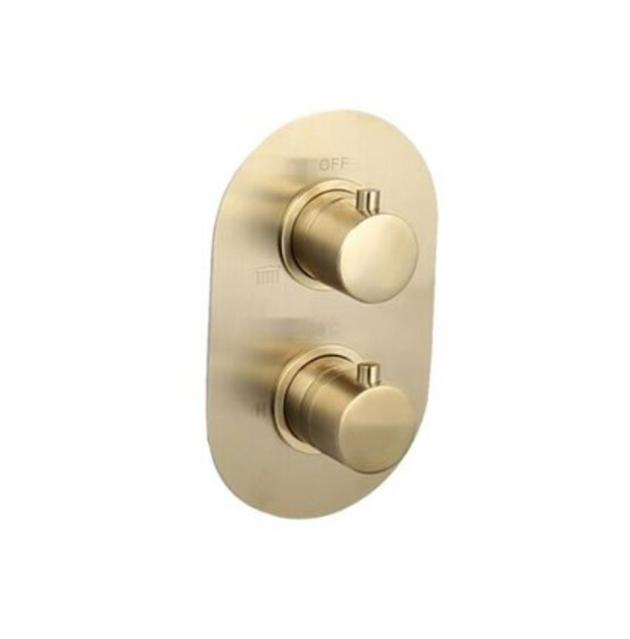 Living Trend - Inbouw Doucheset met Thermostaat, Muurbevestiging en Douchehoofd van 25 cm - Rond, Goud Geborsteld